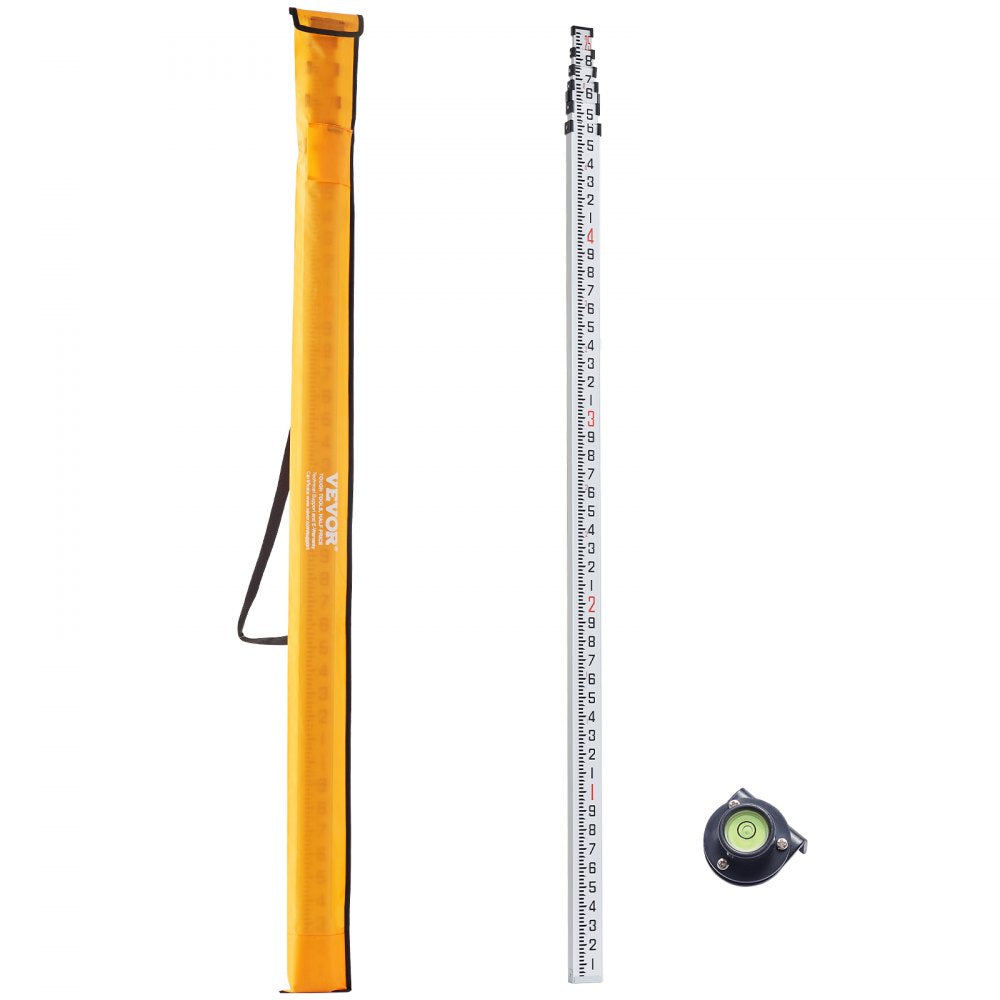 VEVOR Aluminum Grade Rod, 25-Feet/10ths 6 Sections Telescopic Measuring Rod,Double-Sided Scale 1/10ft Leveling Rod