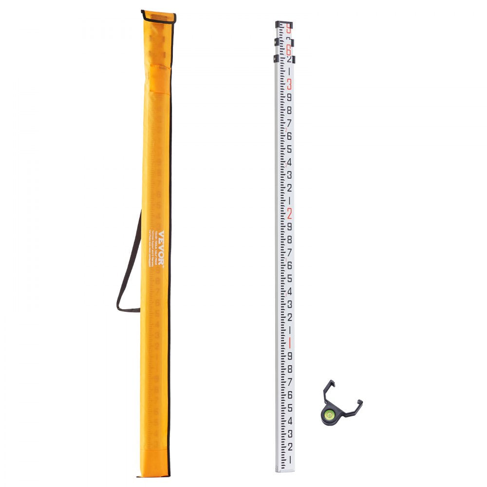 VEVOR Aluminum Grade Rod, 9-Feet/10ths 3 Sections Telescopic Measuring Rod,Double-Sided Scale 1/10ft Leveling Rod