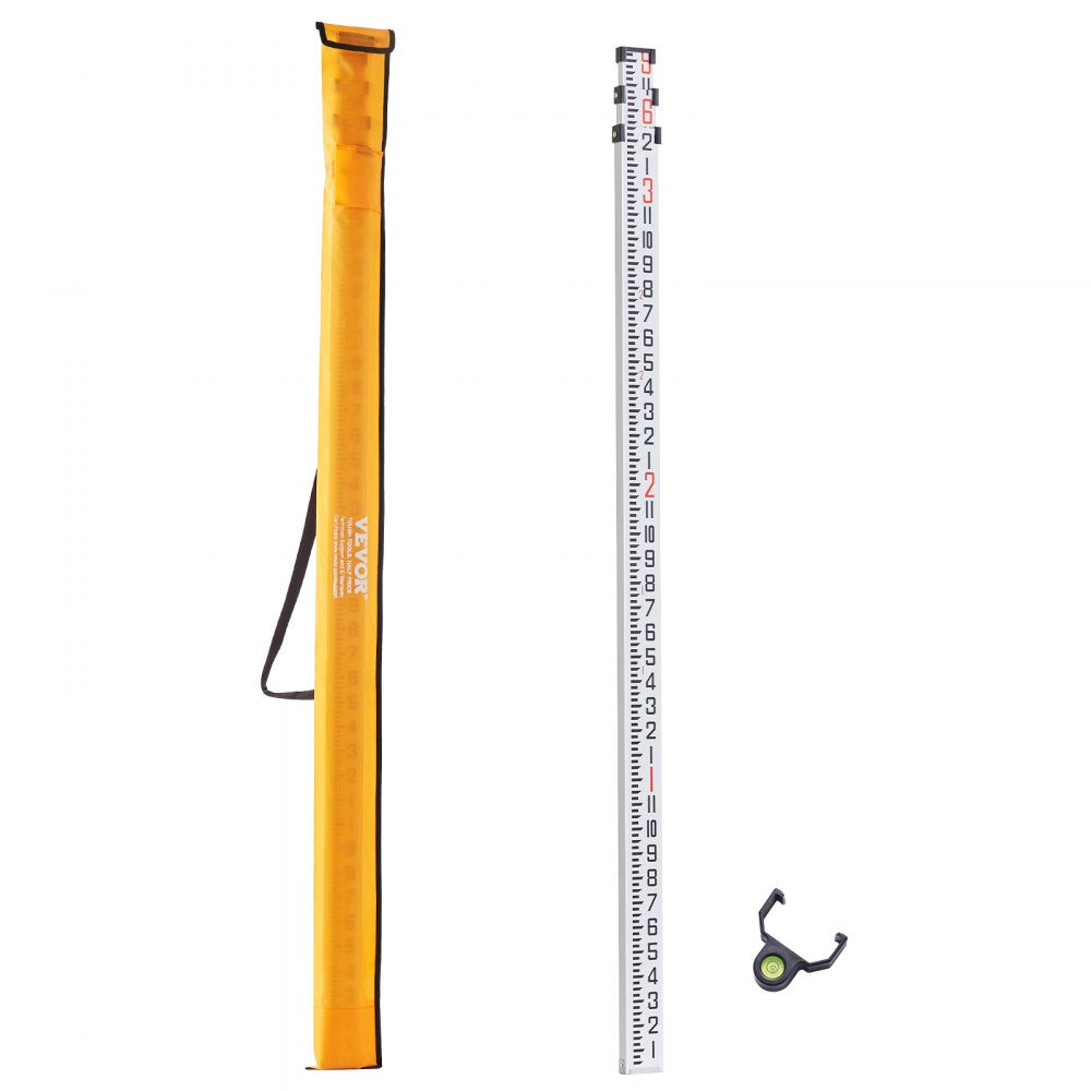VEVOR Aluminum Grade Rod, 9-Feet/8ths 3 Sections Telescopic Measuring Rod, Double-Sided Scale 1/8in Leveling Rod