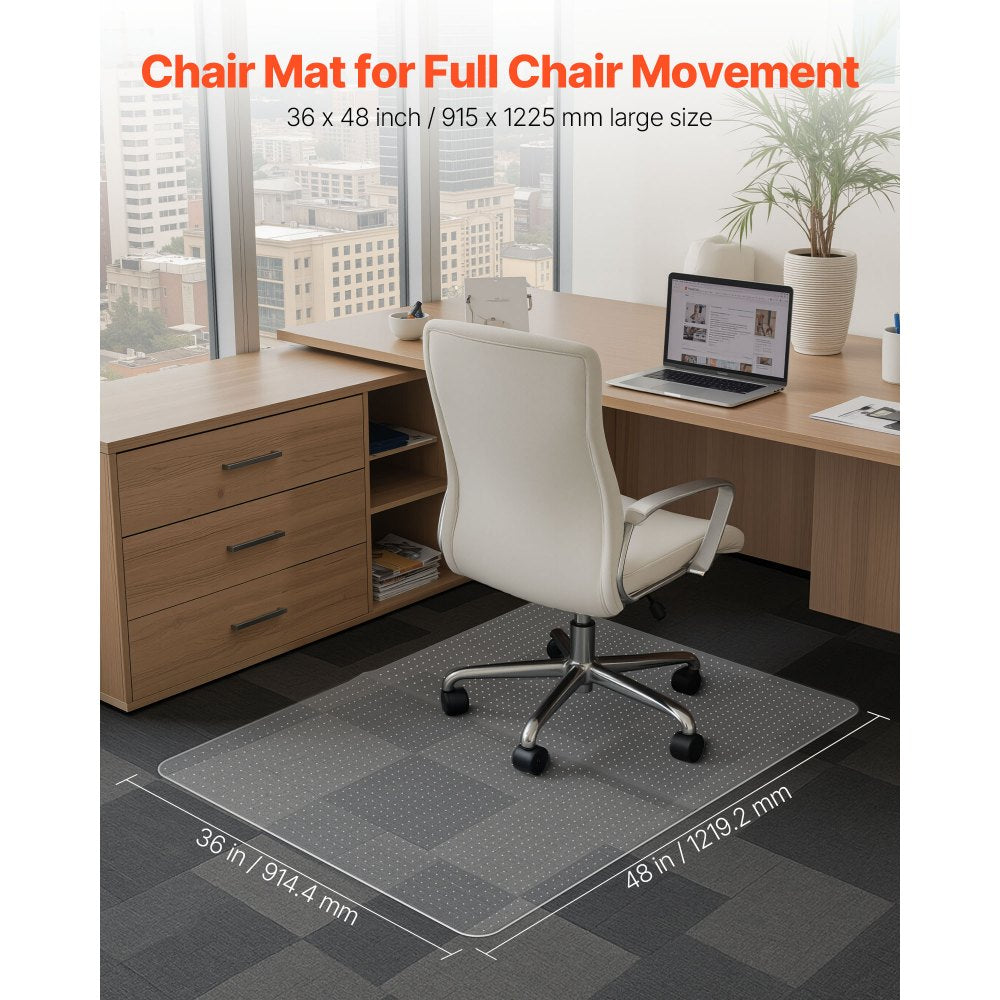 VEVOR Chair Mat, 36 x 48-inch Office Chair Mat for Carpeted Floors, Plastic Floor Protector Rug with Studded, Non-Slip