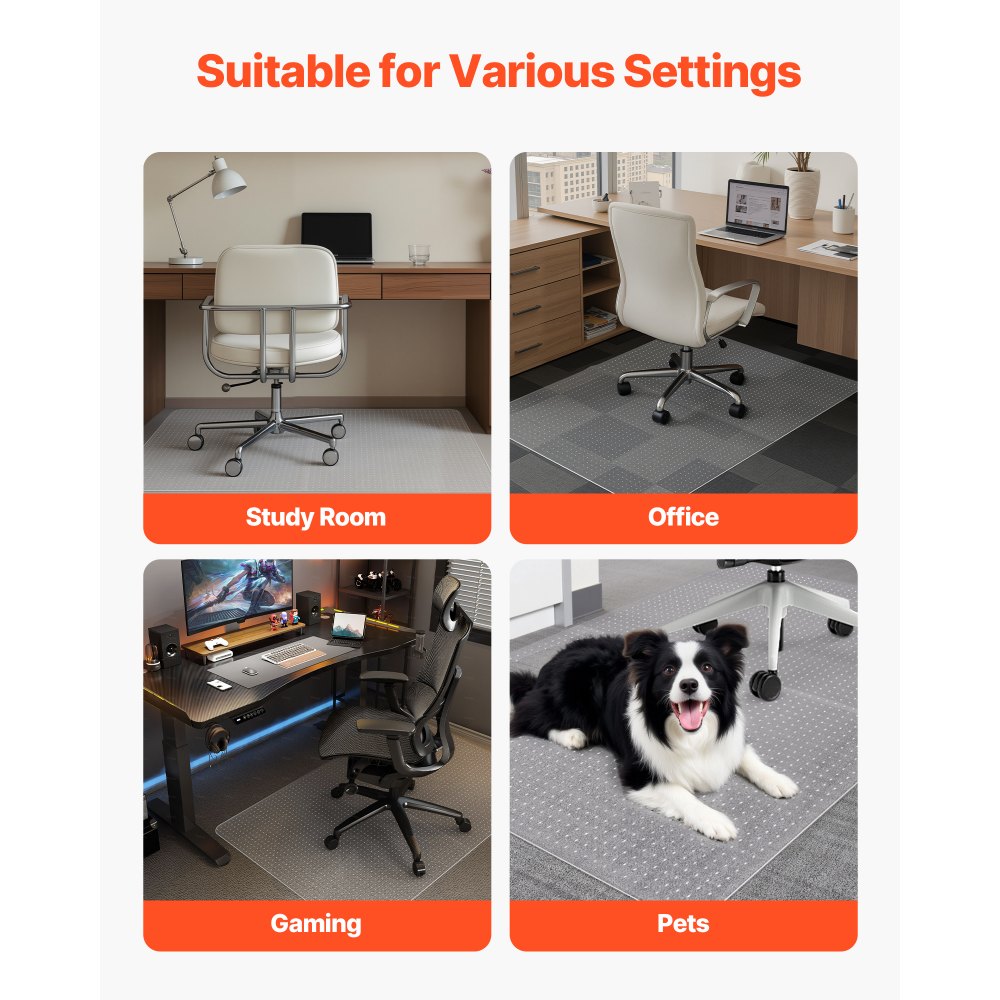 VEVOR Chair Mat, 60 x 46-inch Office Chair Mat for Low Pile Carpeted Floors, Clear Floor Protector Rug with Studded