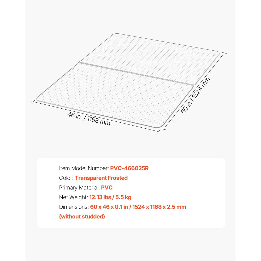 VEVOR Chair Mat, 60 x 46-inch Office Chair Mat for Low Pile Carpeted Floors, Clear Floor Protector Rug with Studded