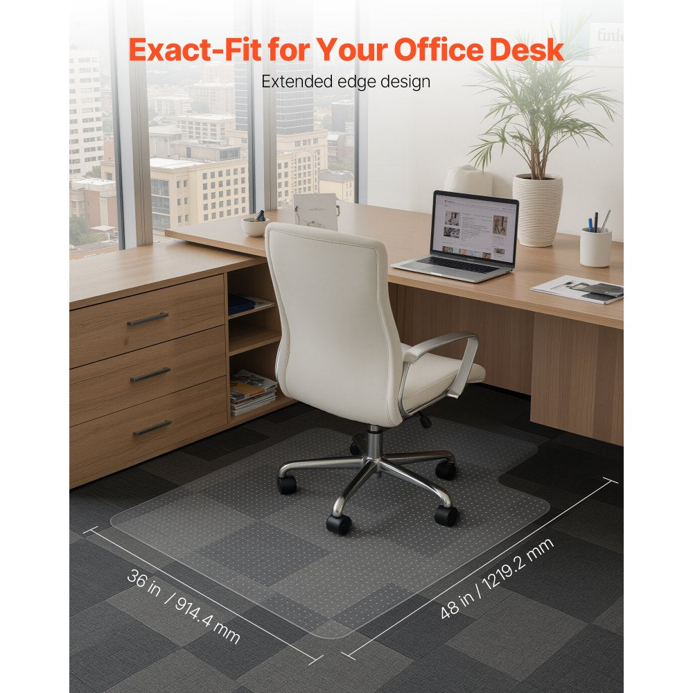 VEVOR Chair Mat with Lip, 36 x 48-inch Office Chair Mat for Low Pile Carpeted Floors, Clear Floor Protector Rug with