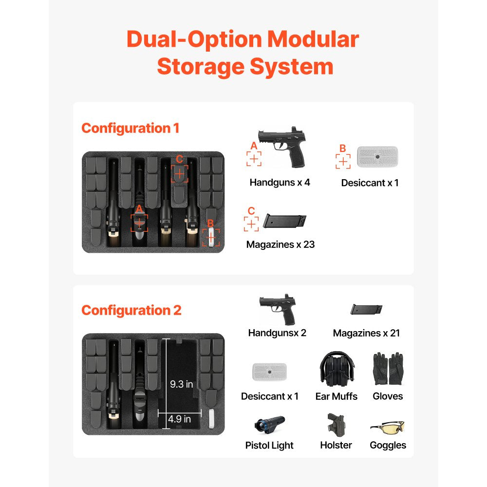 VEVOR Hard Pistol Case, Heavy Duty Hard Gun Case with XPE Foam Lining, Waterproof Pistol Storage Box with Customizable