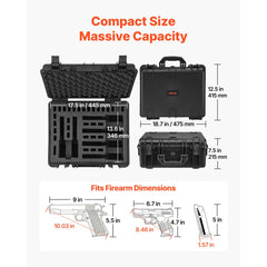 VEVOR Hard Pistol Case, Heavy Duty Hard Gun Case with XPE Foam Interior, Waterproof Pistol Storage Box with