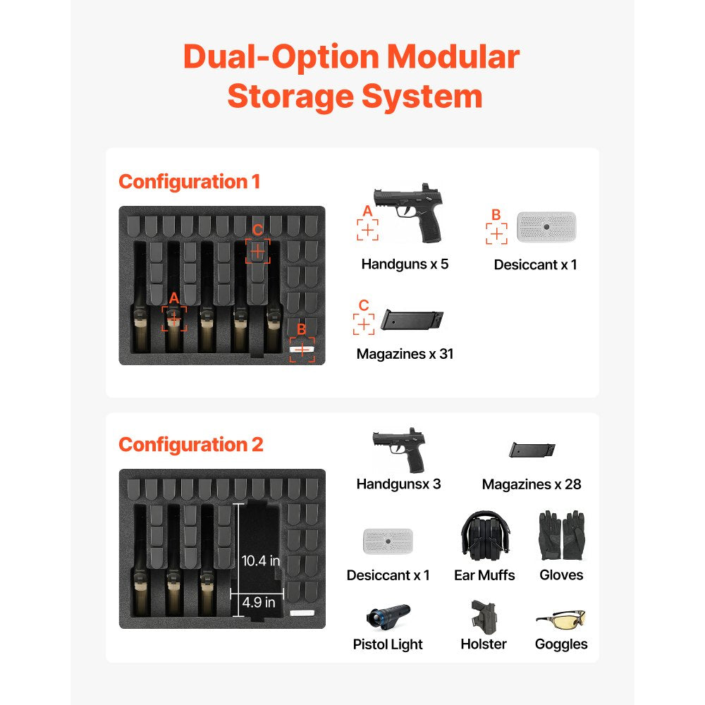 VEVOR Hard Pistol Case, Heavy Duty Hard Gun Case with XPE Foam Lining, Waterproof Pistol Storage Box with Customizable