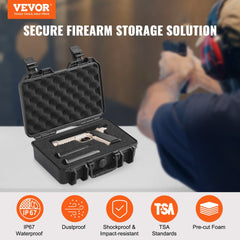 VEVOR Hard Pistol Cases with Pre-cut PU Foam, Waterproof & Dustproof Hard Gun Case for 1 Pistol, 12.59×9.01×4.4 in