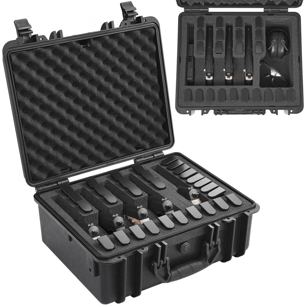 VEVOR Hard Pistol Cases with Pre-cut Lining, Waterproof & Dustproof Hard Gun Case for 5 Pistol, 18.9×16.3×8.5 in