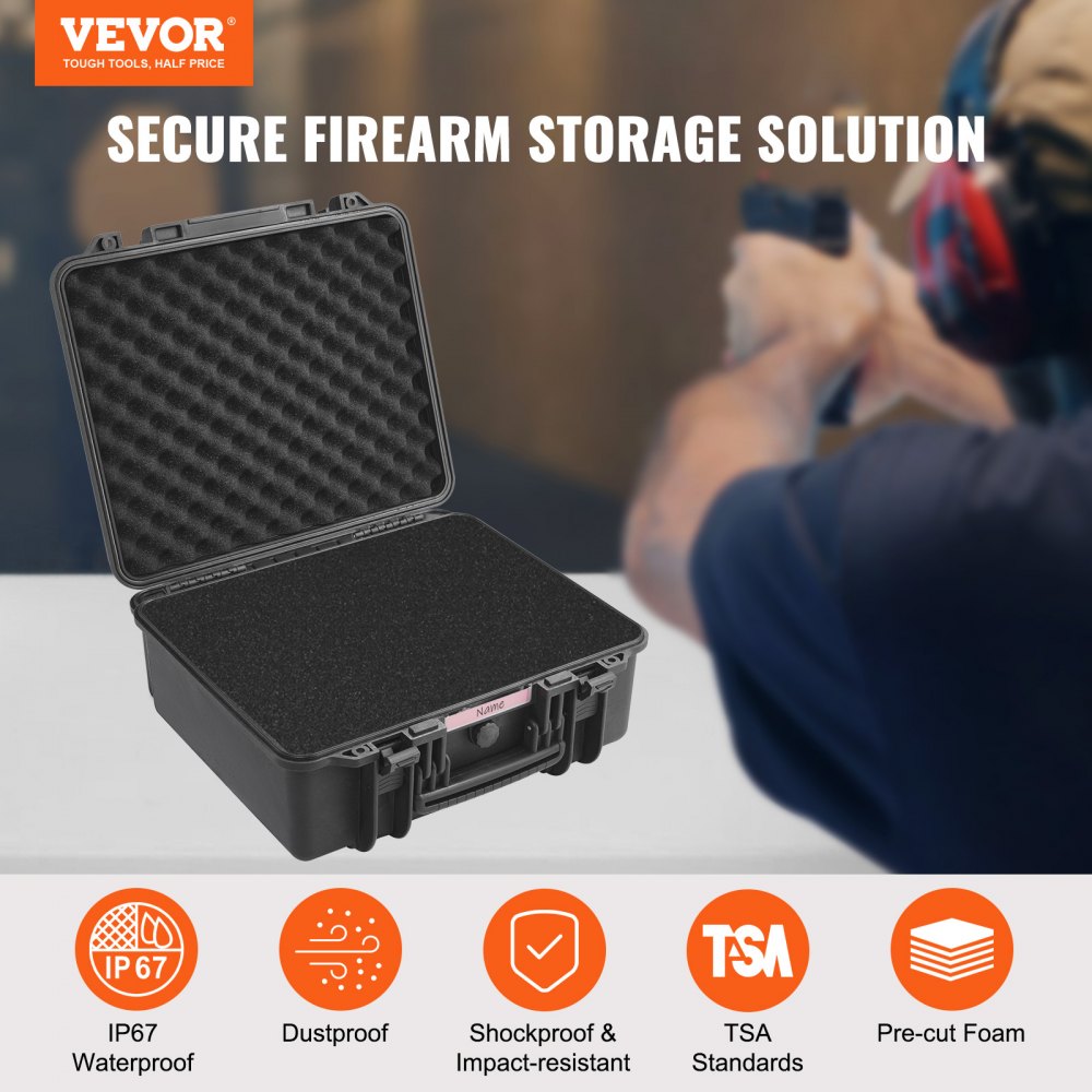 VEVOR Hard Pistol Cases with Pre-cut PU Foam, Waterproof & Dustproof Hard Gun Case for 6 Pistol, 19.3×17.1×8.3 in