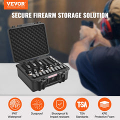 VEVOR Hard Pistol Cases with Pre-cut Lining, Waterproof & Dustproof Hard Gun Case for 6 Pistol, 19.3×17.1×8.3 in