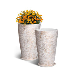 VEVOR Set of 2 Tall Outdoor Planters 21"H, Round Large Planters For Front Porch and Patio, Stone Finish Flower Tree