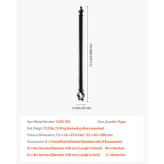 VEVOR Chain Link Fence Extensions, 9 Packs 27.4" Extension Height, Galvanized Post Extender for 1.3" to 1.5" Top of