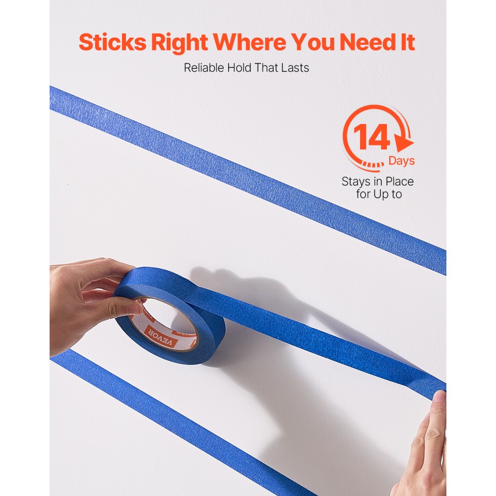 VEVOR Painters Tape, 1 Inch Wide (0.94 In x 60 Yds), 6 Rolls, Blue Painter Tape for Painting, Edge, Trim, Ceiling