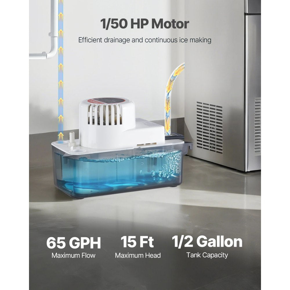 VEVOR Condensate Removal Pump, 1/50 HP, 65 GPH, 15 ft Lift, 1/2 Gal Tank Automatic AC Condensation Pump with Float