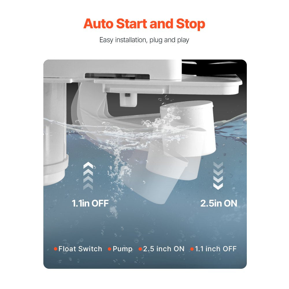 VEVOR Condensate Removal Pump, 1/50 HP, 65 GPH, 15 ft Lift, 1/2 Gal Tank Automatic AC Condensation Pump with Float