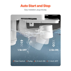 VEVOR Condensate Removal Pump, 1/50 HP, 65 GPH, 15 ft Lift, 1/2 Gal Tank Automatic AC Condensation Pump with Float