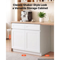 VEVOR White Shaker Base Cabinet Ready to Assemble, 36"W Unassembled Cabinet, 36" W x 24" D x 34.5" H, with 2 Doors, 2