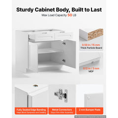 VEVOR White Shaker Base Cabinet Ready to Assemble, 36"W Unassembled Cabinet, 36" W x 24" D x 34.5" H, with 2 Doors, 2