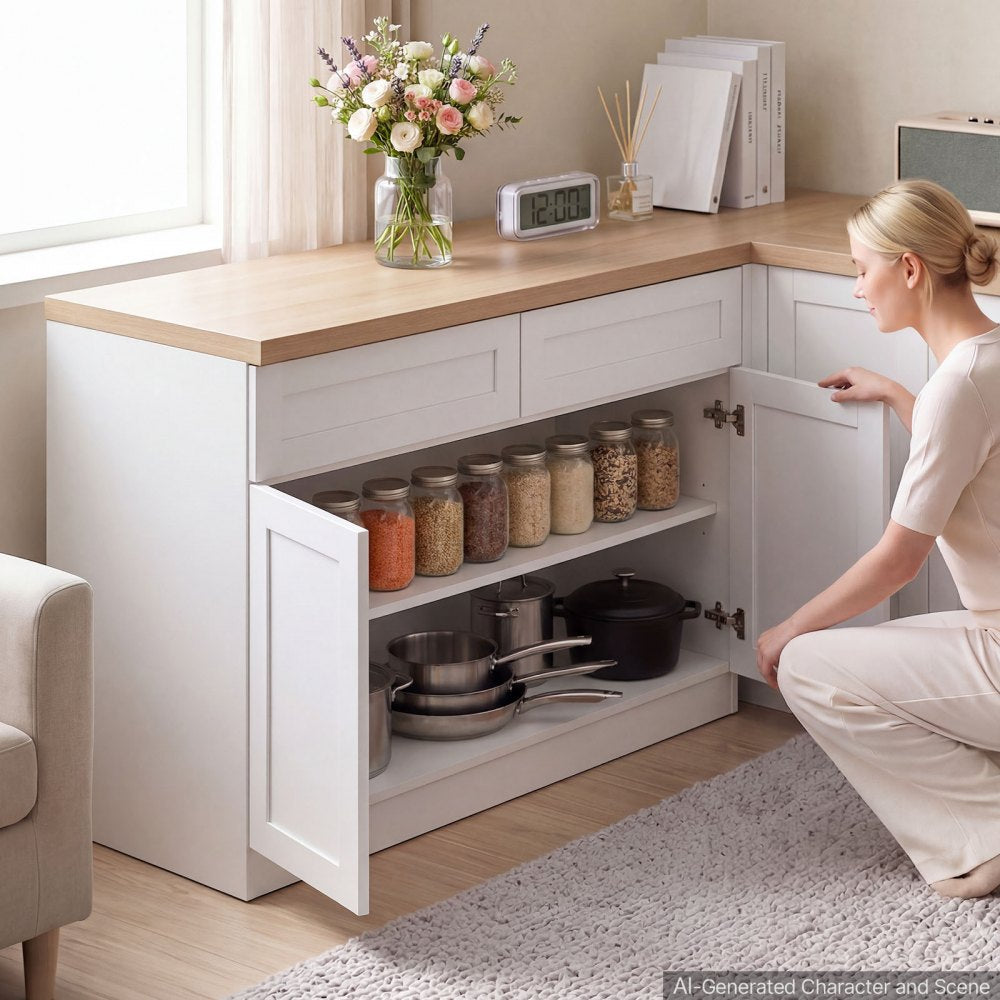 VEVOR White Shaker Base Cabinet Ready to Assemble, 36"W Unassembled Cabinet, 36" W x 24" D x 34.5" H, with 2 Doors, 2