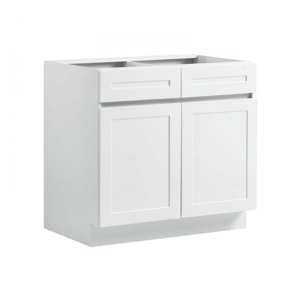 VEVOR White Shaker Base Cabinet Ready to Assemble, 36"W Unassembled Cabinet, 36" W x 24" D x 34.5" H, with 2 Doors, 2