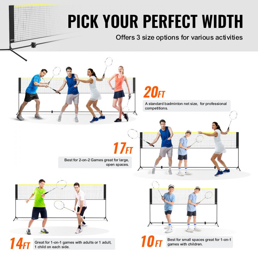 VEVOR Badminton Net, Height Adjustable Volleyball Net, 10ft Wide Foldable Pickleball Net, Portable Easy Setup Tennis