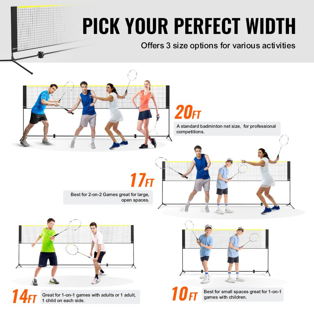 VEVOR Badminton Net, Height Adjustable Volleyball Net, 14ft Wide Foldable Pickleball Net, Portable Easy Setup Tennis