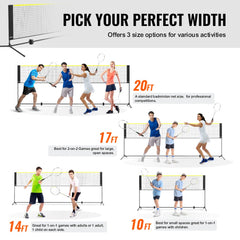 VEVOR Badminton Net, Height Adjustable Volleyball Net, 14ft Wide Foldable Pickleball Net, Portable Easy Setup Tennis