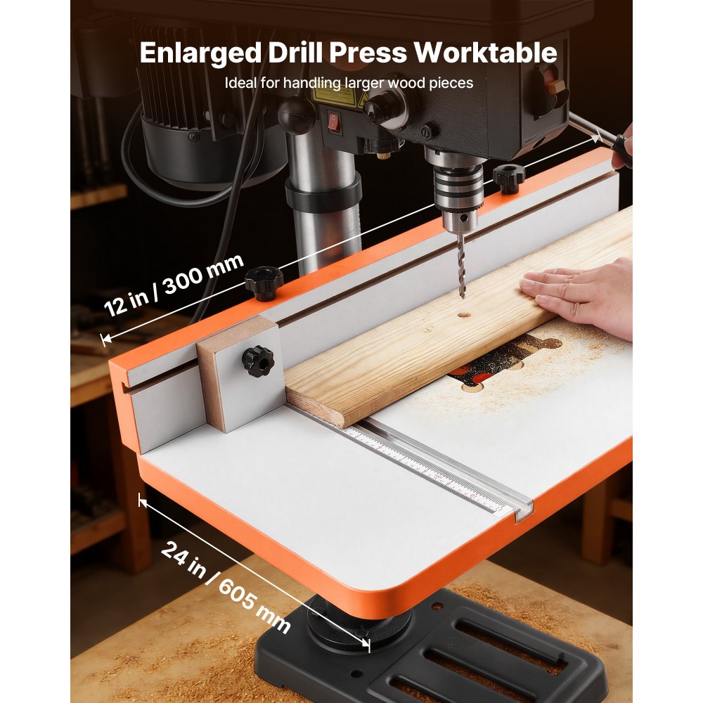 VEVOR Drill Press Table, 24 in x 12 in, Worktable with an Adjustable Fence and Stop Block, Highly Compatible T-Slots