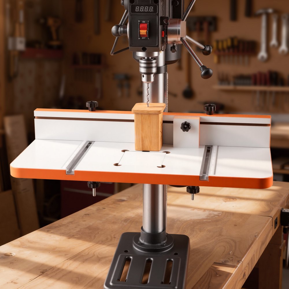 VEVOR Drill Press Table, 24 in x 12 in, Worktable with an Adjustable Fence and Stop Block, Highly Compatible T-Slots