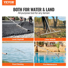 VEVOR Landscape Rake, 36" Head Aluminum Landscape Rake, Lake Weed Rake with 75" Long Handle, for Loosening Soil, Lawn