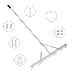 VEVOR Landscape Rake, 36" Head Aluminum Landscape Rake, Lake Weed Rake with 75" Long Handle, for Loosening Soil, Lawn