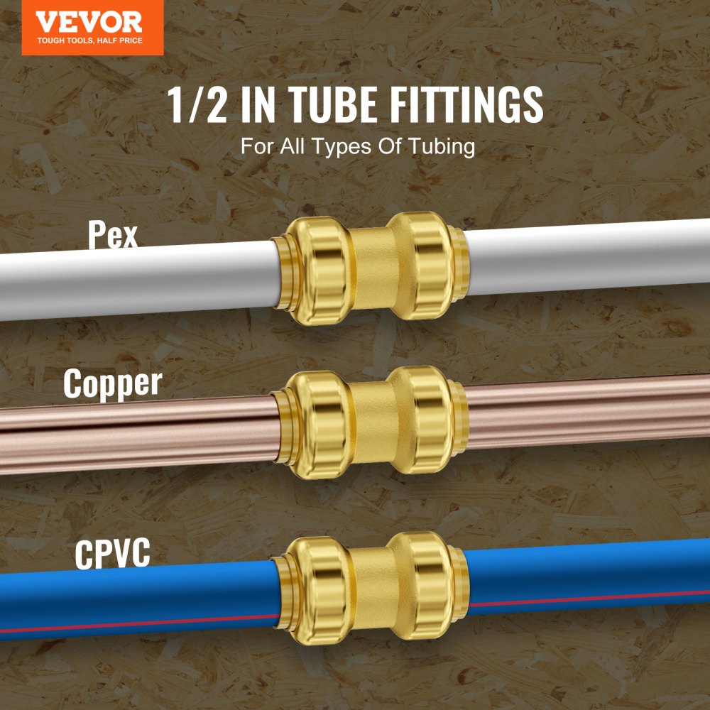 VEVOR Pipe Fittings, 1/2" 12PCS Brass Pipe Fittings, Straight-Through Push-Fit Pipe Connector Brass Air Fittings, Heavy