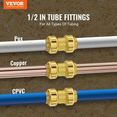 VEVOR Pipe Fittings, 1/2" 12PCS Brass Pipe Fittings, Straight-Through Push-Fit Pipe Connector Brass Air Fittings, Heavy