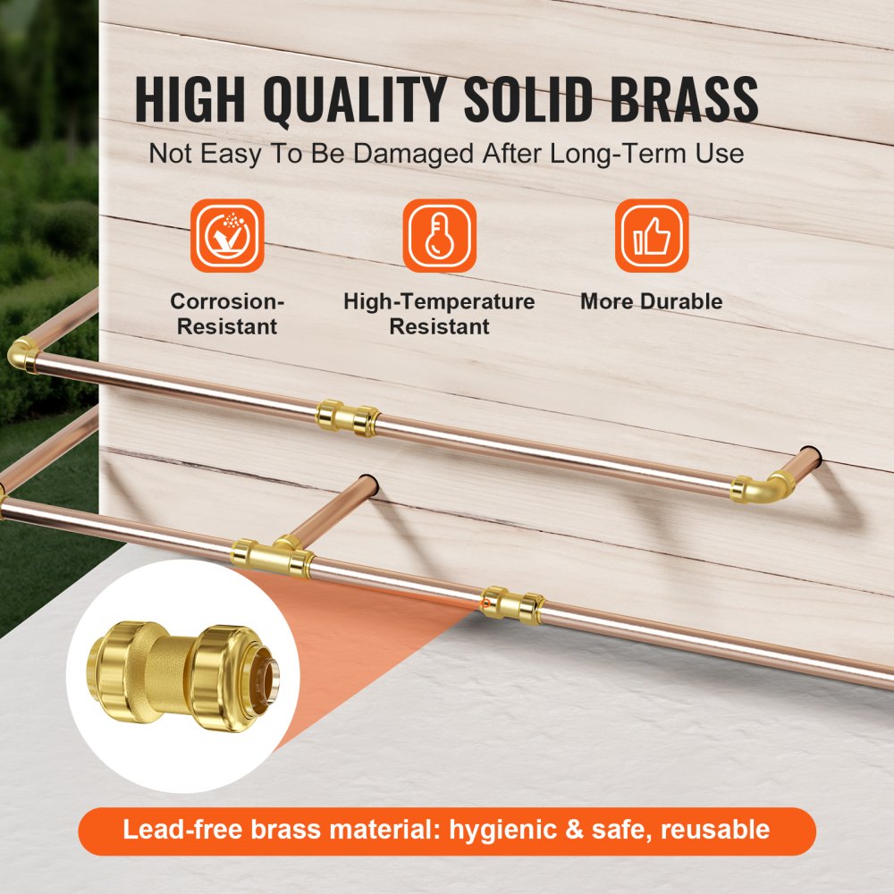 VEVOR Pipe Fittings, 1/2" 12PCS Brass Pipe Fittings, Straight-Through Push-Fit Pipe Connector Brass Air Fittings, Heavy