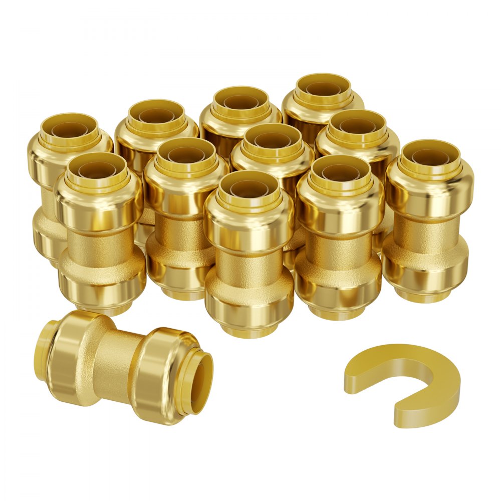 VEVOR Pipe Fittings, 1/2" 12PCS Brass Pipe Fittings, Straight-Through Push-Fit Pipe Connector Brass Air Fittings, Heavy