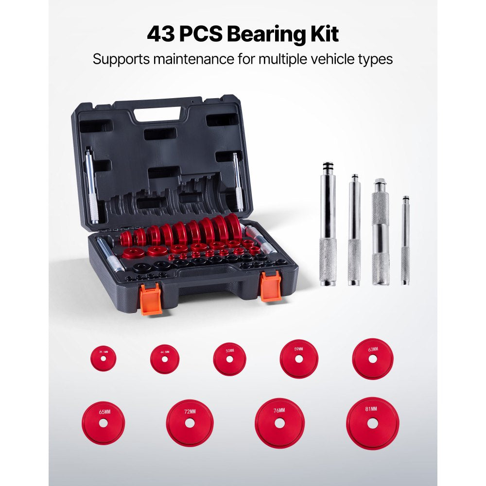 VEVOR Bearing Press Kit, 43 Pcs, Bearing Race and Seal Driver Set with 39 Bushings & Handle Shafts, Bushing Driver Tool
