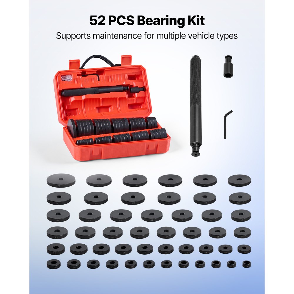 VEVOR Bearing Press Kit, 52 Pcs, Bearing Race and Seal Driver Set with 49 Bushings and Handle Shaft, Bushing Driver