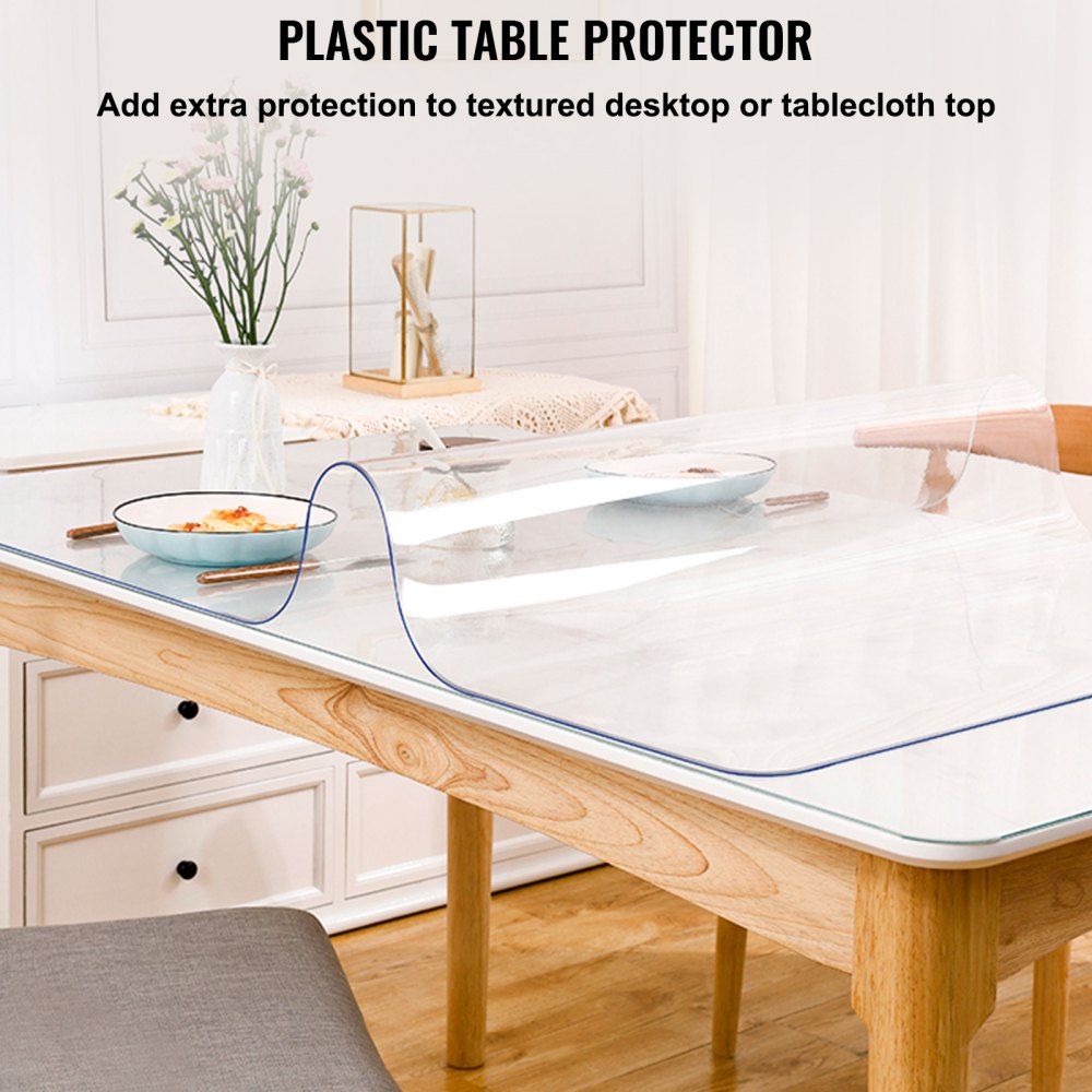 VEVOR Plastic Table Cover, 44"x90"x0.06", Transparent PVC Table Protector, Rectangle Clear Desk Mat, Water Oil Proof