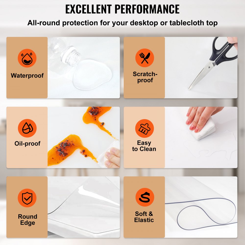 VEVOR Plastic Table Cover, 45"x100"x0.06", Transparent PVC Table Protector, Rectangle Clear Desk Mat, Water Oil Proof