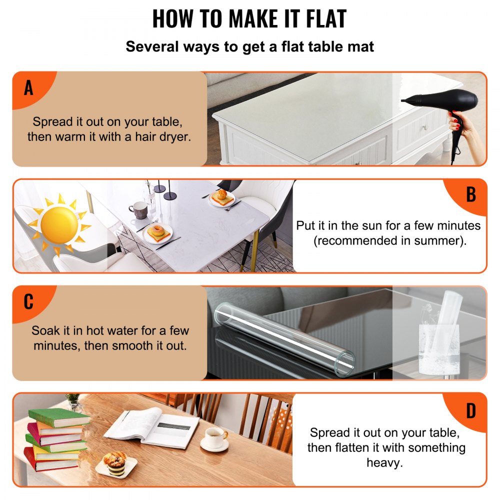 VEVOR Plastic Table Cover, 45"x100"x0.06", Transparent PVC Table Protector, Rectangle Clear Desk Mat, Water Oil Proof