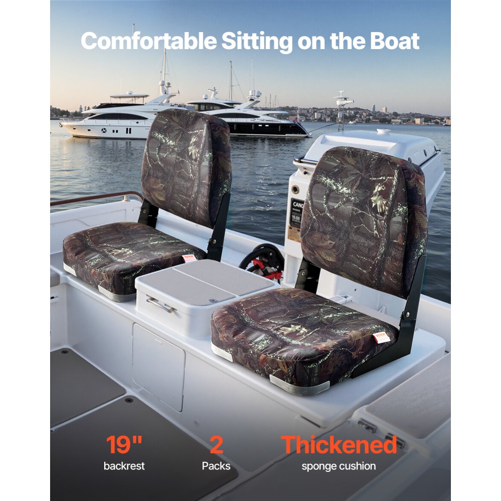 VEVOR Boat Seat, Low Backrest, Folding Fishing Boat Seat with Thickened Sponge Cushion & PU Polyester Fabric, Strong PP