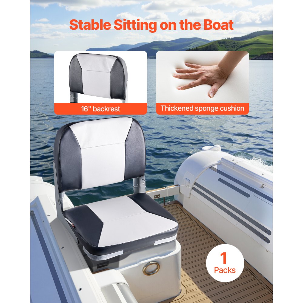 VEVOR Boat Seat, Low Backrest, Folding Fishing Boat Seat with Thickened Sponge Cushion & Waterproof PVC Leather