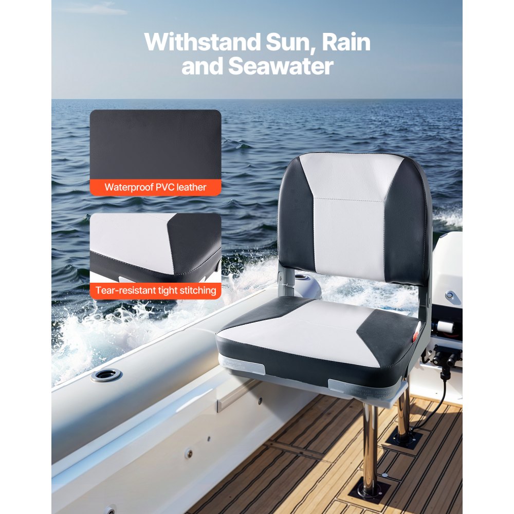 VEVOR Boat Seat, Low Backrest, Folding Fishing Boat Seat with Thickened Sponge Cushion & Waterproof PVC Leather