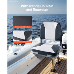 VEVOR Boat Seat, Low Backrest, Folding Fishing Boat Seat with Thickened Sponge Cushion & Waterproof PVC Leather