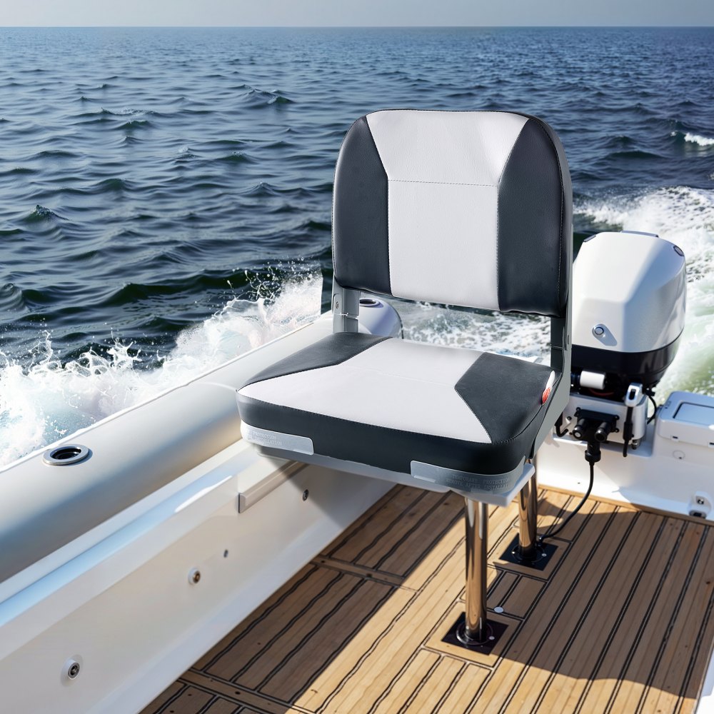 VEVOR Boat Seat, Low Backrest, Folding Fishing Boat Seat with Thickened Sponge Cushion & Waterproof PVC Leather