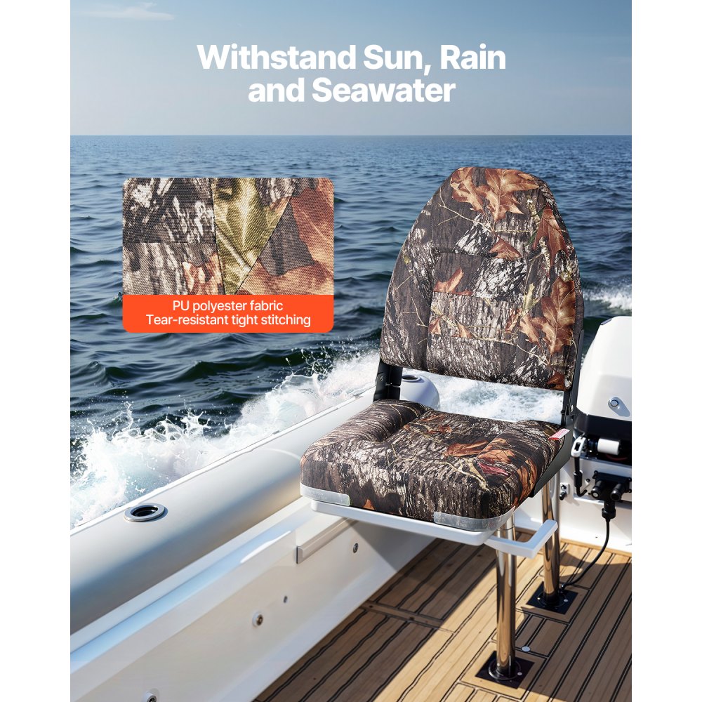 VEVOR Boat Seat, High Backrest, Folding Fishing Boat Seat with Thickened Sponge Cushion & PU Polyester Fabric, Aluminum