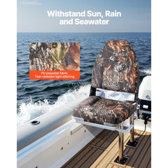 VEVOR Boat Seat, High Backrest, Folding Fishing Boat Seat with Thickened Sponge Cushion & PU Polyester Fabric, Aluminum