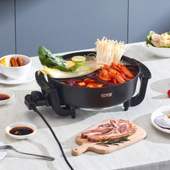 VEVOR Electric Hot Pot, 1360W 5 L Double-flavor Shabu Shabu Pot, Non-Stick Electric Cooker with Divider, Clear Glass