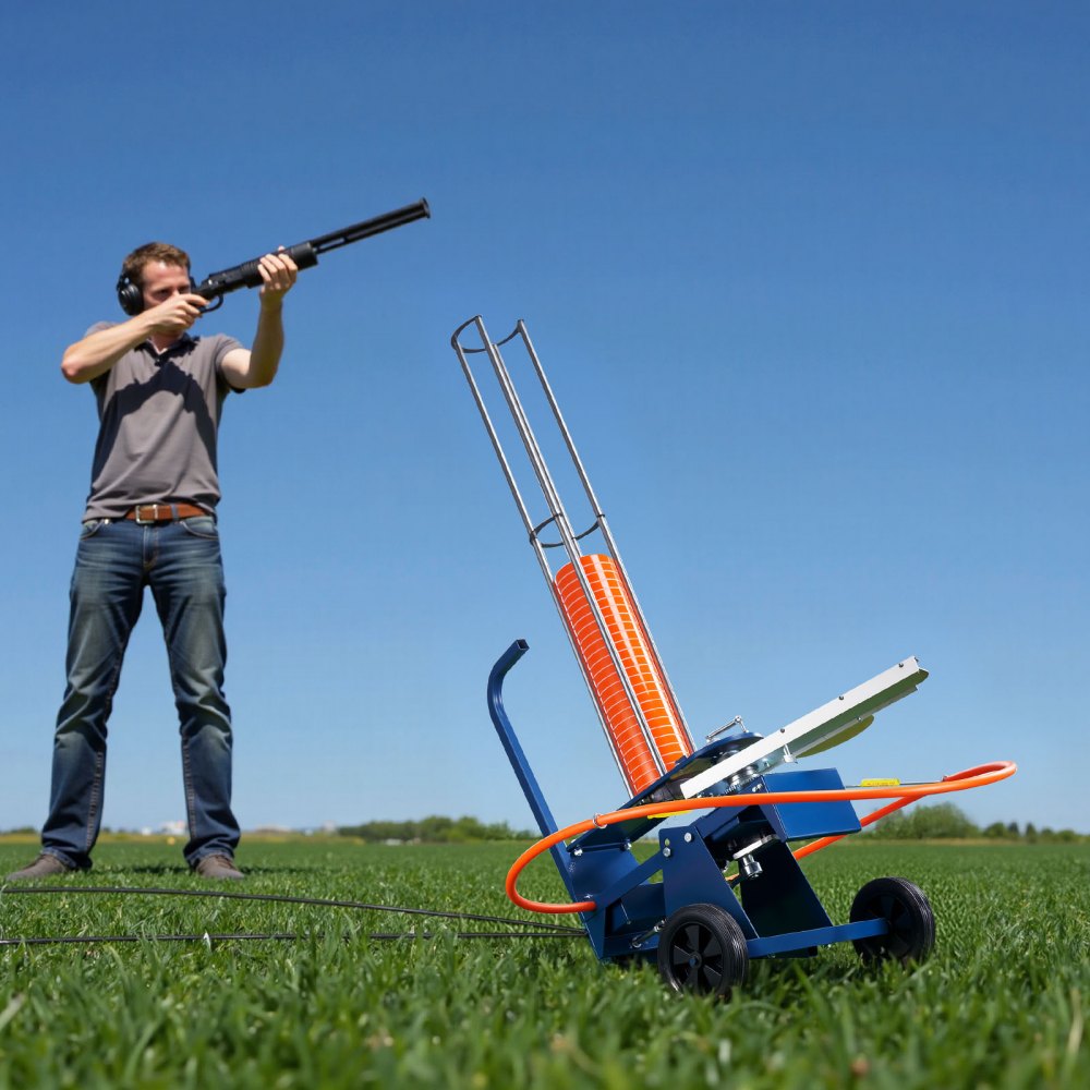VEVOR Clay Target Thrower, 75-80 Clays Pigeon Thrower, 55+ Yards Automatic Skeet and Trap Launcher on Wheels - with
