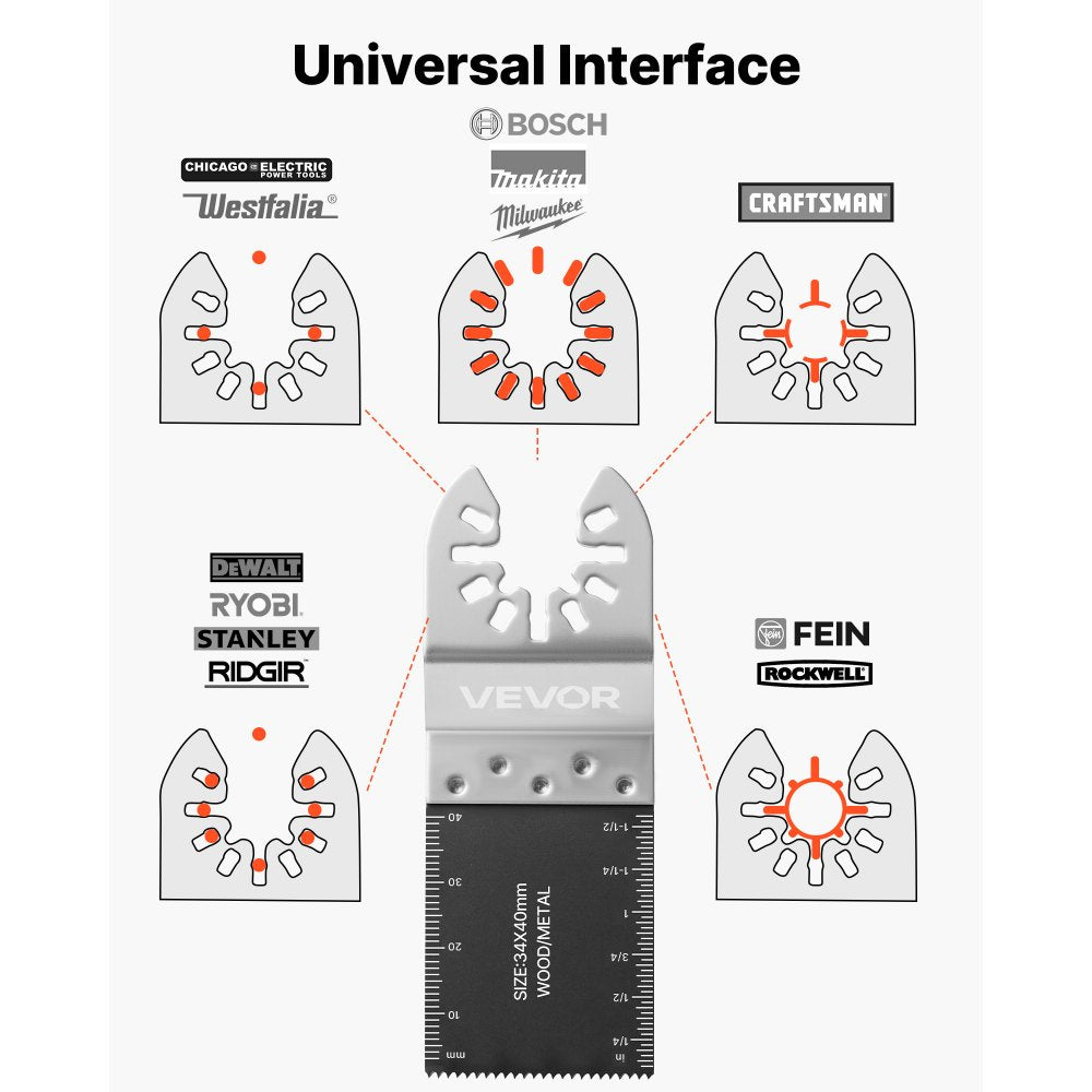VEVOR 50PCS Bi-Metal Oscillating Saw Blades, Universal Quick Release Oscillating Multi Tool Blades, Multitool Tool